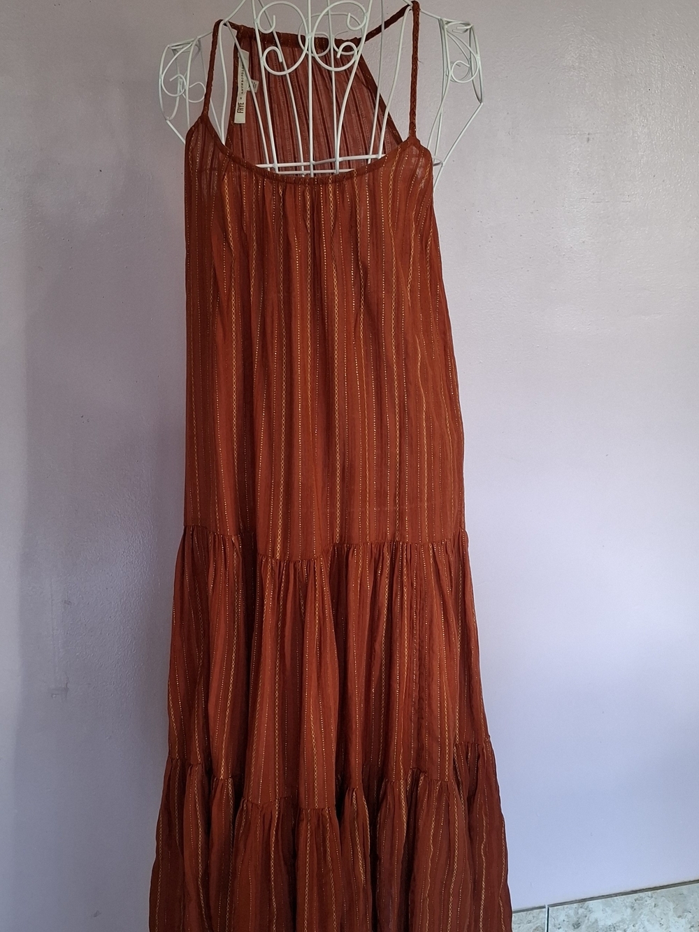 Anthropologie x Frye Alyssa Metallic Striped Tiered Maxi Dress